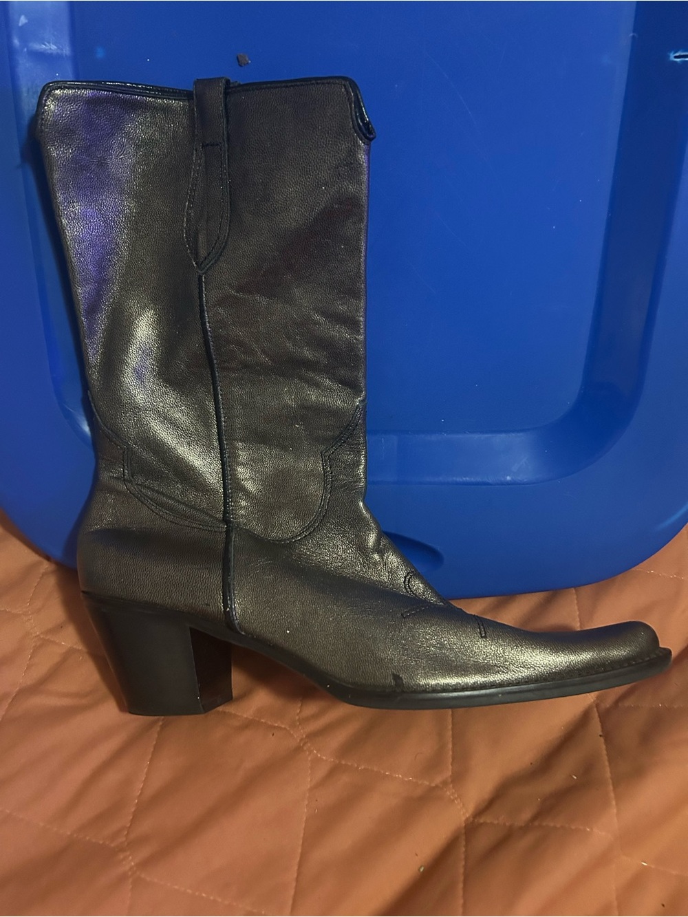 Franco Sarto Black Leather Mid-Calf Block Heel Boots